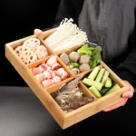 Hot Pot Bamboo Plate Compartmental Platter Vegetable Wood Tray Set - Image 3