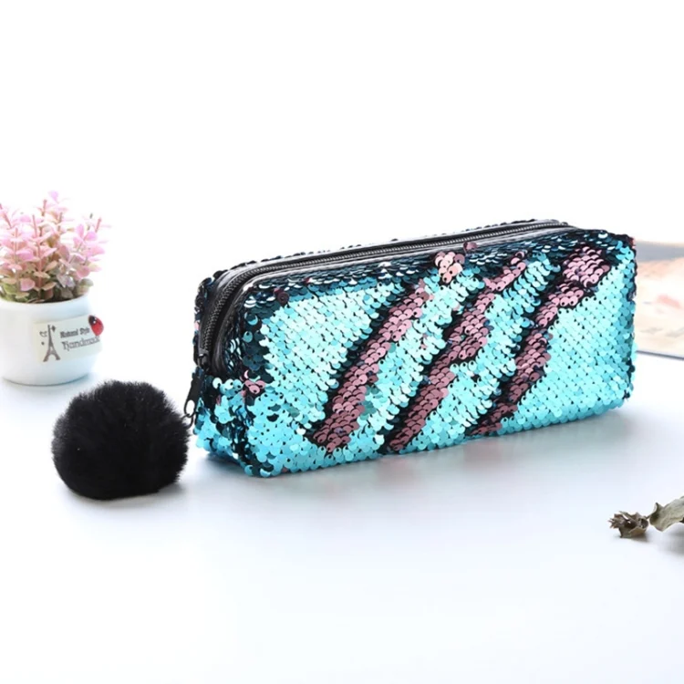 Reversible Sequin Pencil Case for Girls School Supplies Super Big Stationery Gift Magic Makeup Bag