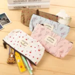 Cute Floral Canvas Zipper Pencil Cases Flower Tree Pen Bags - Image 3