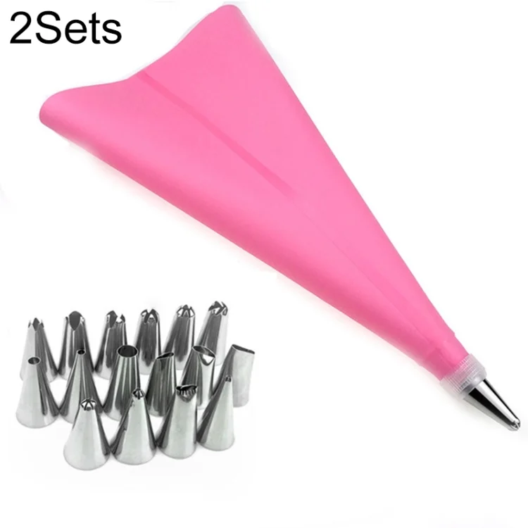 TBD055522201B.webp 2 Sets Reusable Silicone Pastry Bag Cake Decorating Tools with 16 Nozzles Tips - Image 1