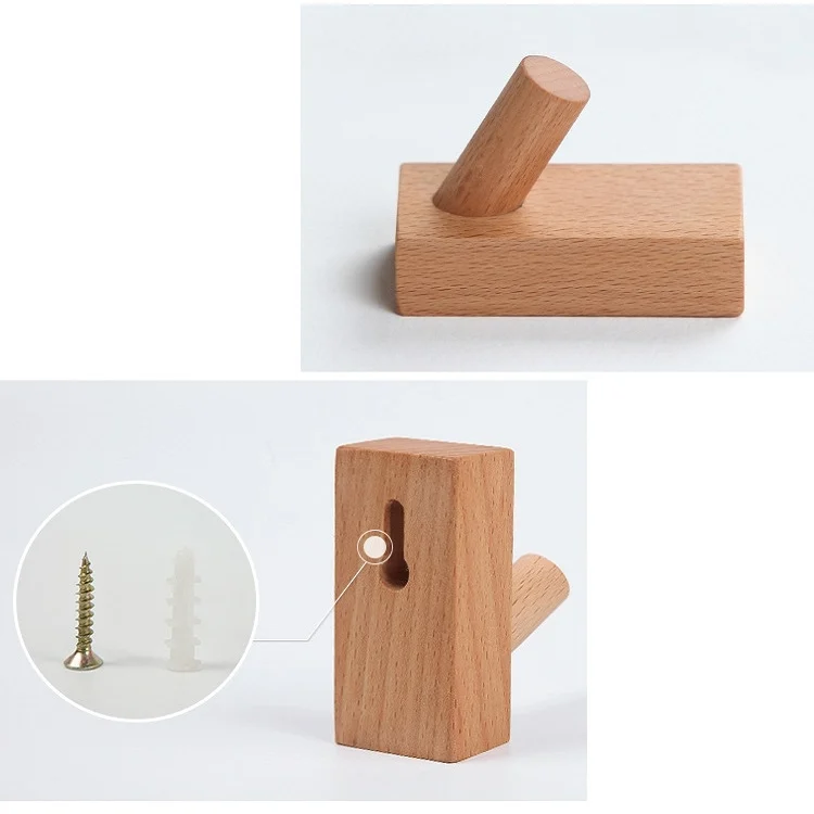 TBD0557049501_B4.webp Solid Wood Punch-Free Entrance Behind The Door On The Wall Sticky Hook Clothes Hook Beech Wood - Image 5