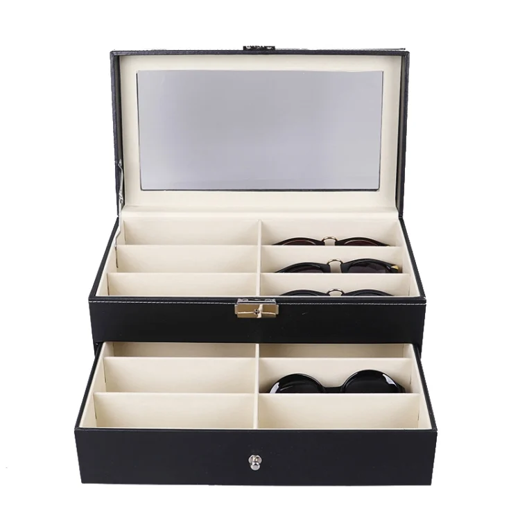 TBD05577807.webp PU Leather Double-Layer Glasses Case Sunglasses Storage Display Box - Image 1