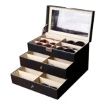 18 Grid Three-Layer Glasses Case Custom PU Leather Sunglasses Storage Display Packaging Box