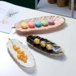 Phnom Penh Ceramic Dessert Plate Feather Plate Banana Leaf Fruit Dried Fruit Storage Tray, Size: - Image 2
