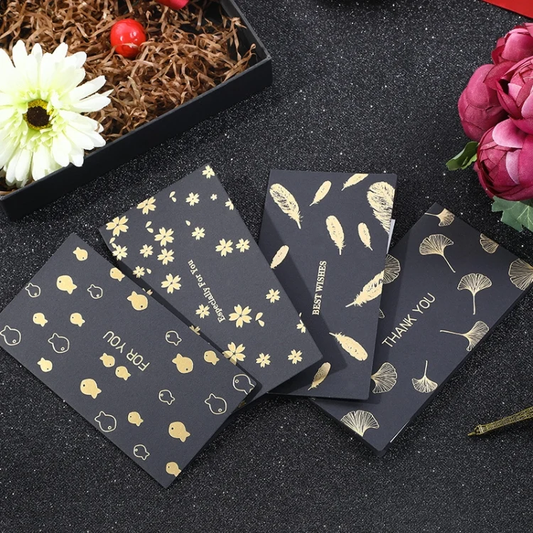 TBD0559511601_B5.webp 12 PCS Black Bronzing Greeting Card Holiday High-End Golden Blessing Greeting Card With Envelope - Image 6
