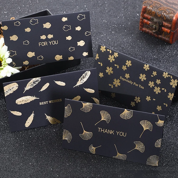 TBD0559511601_B6.webp 12 PCS Black Bronzing Greeting Card Holiday High-End Golden Blessing Greeting Card With Envelope - Image 7