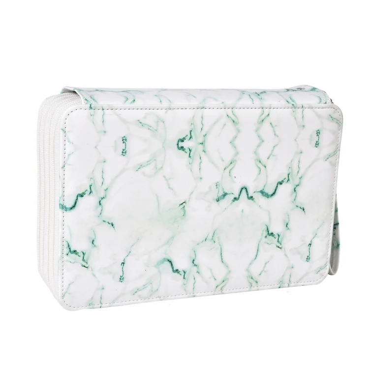 216 Holes 4 Zippers Marble Pattern PU Pencil Case Sketch Filling Stationery Storage Bag