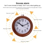 Solid Wood Silent Snooze Alarm Clock with Pointer - Image 9