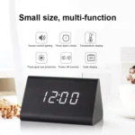 Mute Luminous Electronic Clock Wooden Sound Control Small Triangle Alarm Clock - Image 3