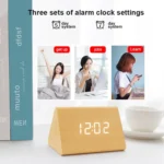 Mute Luminous Electronic Clock Wooden Sound Control Small Triangle Alarm Clock - Image 5