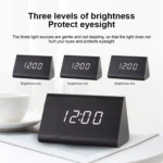 Mute Luminous Electronic Clock Wooden Sound Control Small Triangle Alarm Clock - Image 6