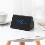 Mute Luminous Electronic Clock Wooden Sound Control Small Triangle Alarm Clock - Image 10