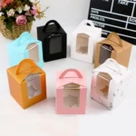 30 PCS Transparent Window 1 Piece Cardboard Portable Cup Cake Box Mousse Pastry Box - Image 2
