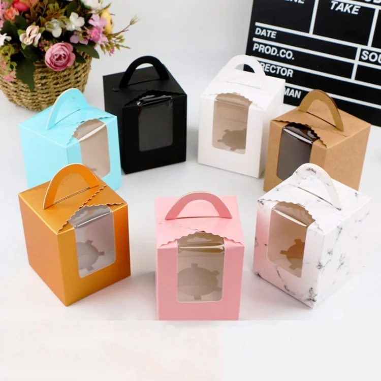 TBD0560900201_B1.webp 30 PCS Transparent Window 1 Piece Cardboard Portable Cup Cake Box Mousse Pastry Box - Image 2
