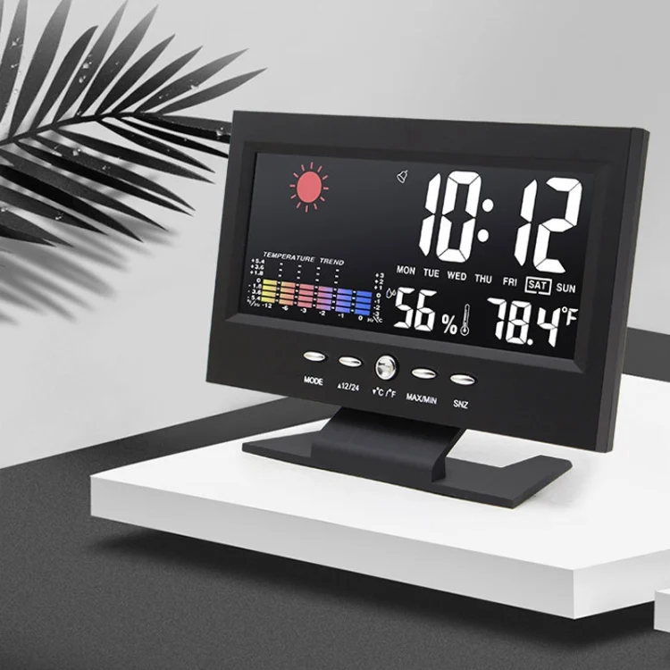 TBD0561086601_B1.webp 8082T Weather Forecast Clock LED Color Screen Perpetual Calendar Temperature And Humidity Intelligent Voice Control Electronic Alarm Cloc,Specification: - Image 2