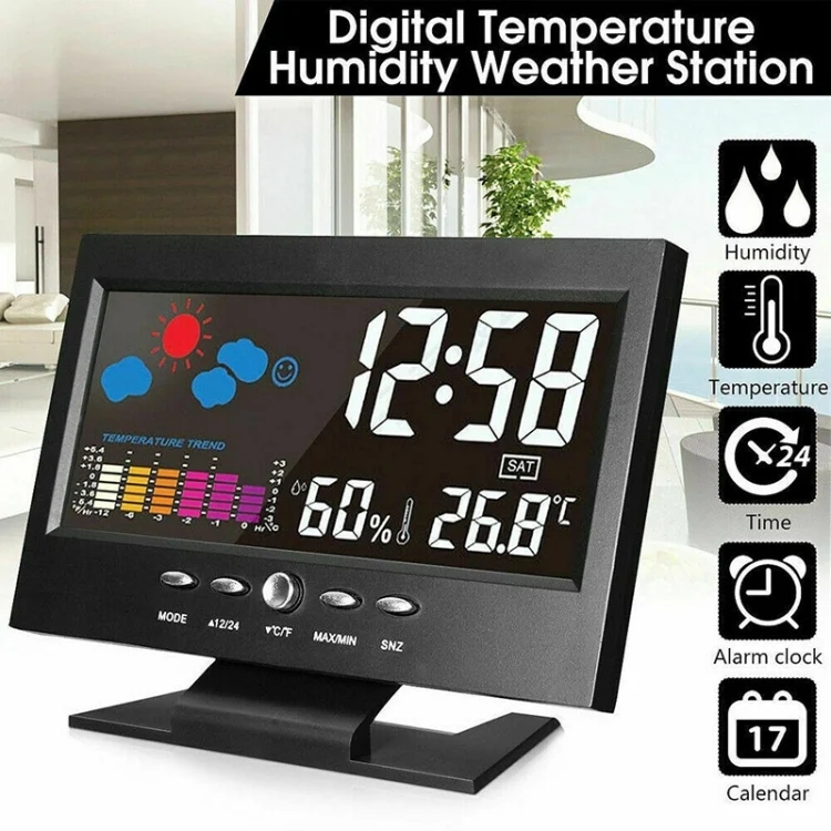 TBD0561086601_B5.webp 8082T Weather Forecast Clock LED Color Screen Perpetual Calendar Temperature And Humidity Intelligent Voice Control Electronic Alarm Cloc,Specification: - Image 6