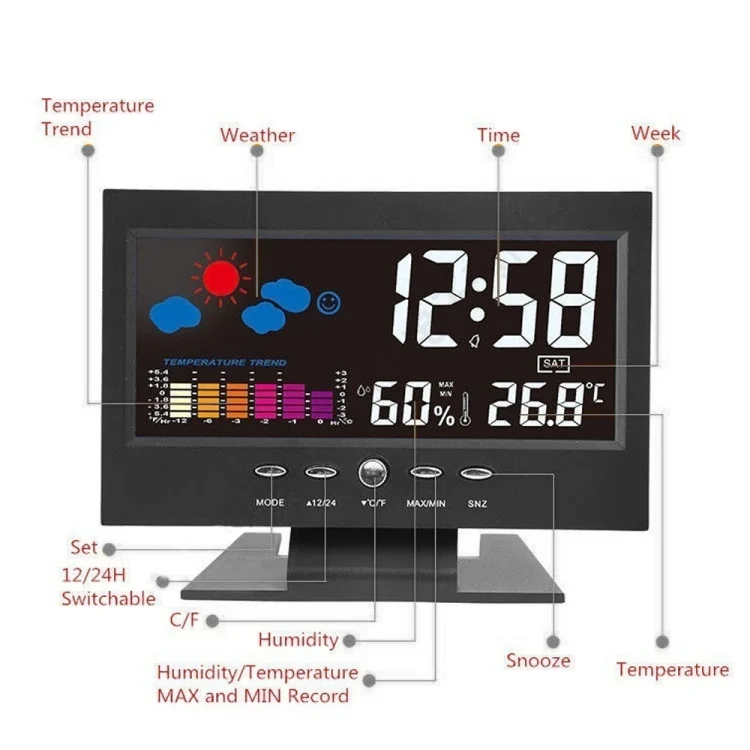TBD0561086601_B7.webp 8082T Weather Forecast Clock LED Color Screen Perpetual Calendar Temperature And Humidity Intelligent Voice Control Electronic Alarm Cloc,Specification: - Image 8