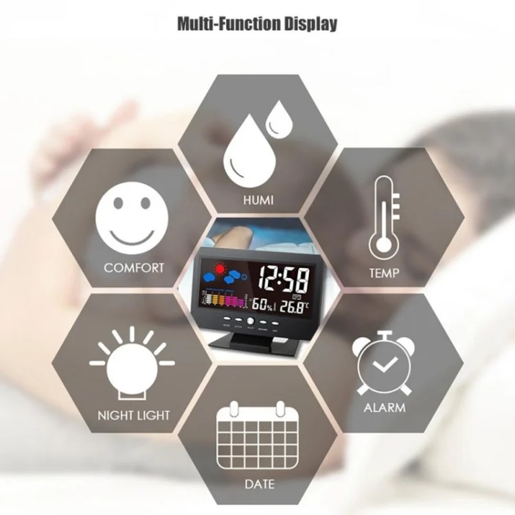 TBD0561086601_B9.webp 8082T Weather Forecast Clock LED Color Screen Perpetual Calendar Temperature And Humidity Intelligent Voice Control Electronic Alarm Cloc,Specification: - Image 10