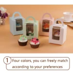 50 Pieces Muffin Cup Cake Box Portable Window Cake Packaging Box - Image 2