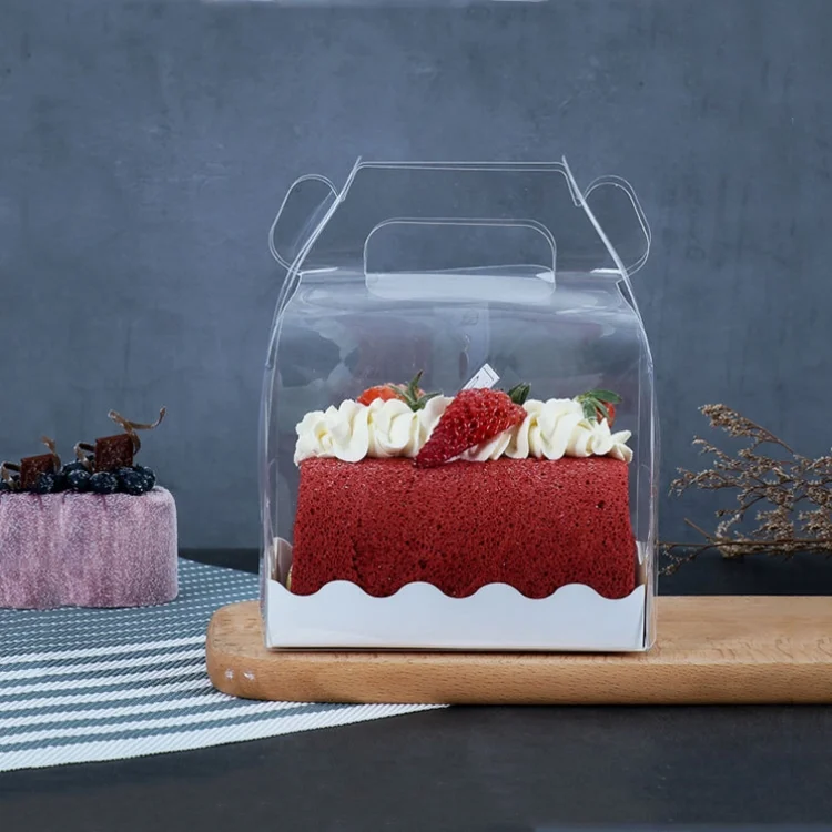 TBD0561557401.webp 50 Pieces Portable Long Cake Roll Transparent Box Pastry Baking Packaging Box - Image 1