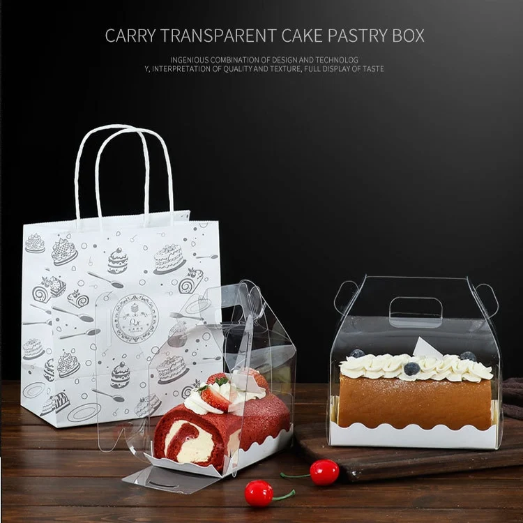 TBD0561557401_B1.webp 50 Pieces Portable Long Cake Roll Transparent Box Pastry Baking Packaging Box - Image 2