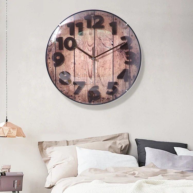 TBD05622733_5.webp Simple Retro Imitation Wood Grain Three-dimensional Digital Round Wall Clock - Image 6