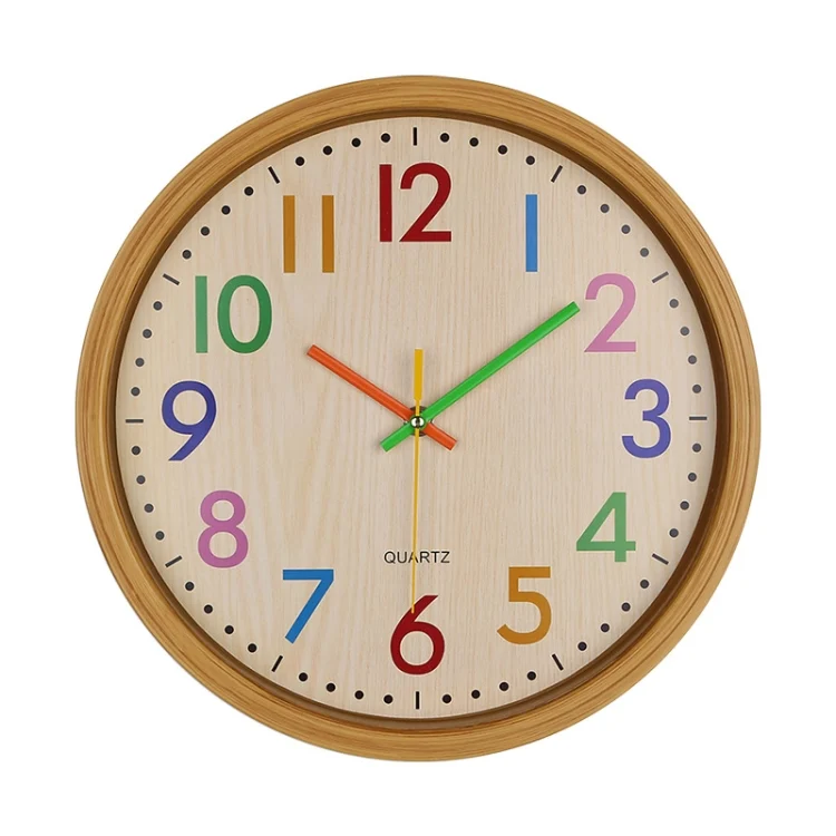 12 Inch Living Room Creative Color Wood Grain Wall Clock Quartz Clock  Classroom Children  Personality Wall  Clock