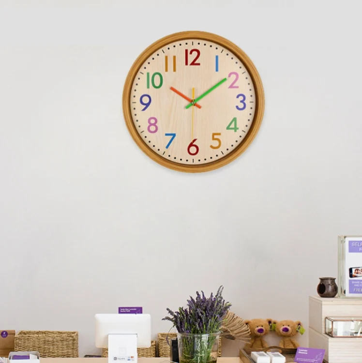 TBD05642950_5.webp 12 Inch Living Room Creative Color Wood Grain Wall Clock Quartz Clock  Classroom Children  Personality Wall  Clock - Image 6