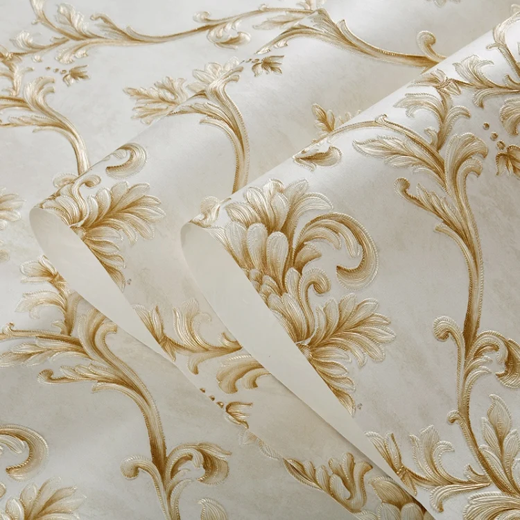 3D Pattern Wallpaper Damascus Self-Adhesive Wallpaper Non-Woven Embossed Deep Embossed Background Wall Paper