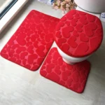 1 Set Three-Piece Set Flannel Anti-Slip Kitchen Bath Toilet Rug Mat Washable Carpet - Image 2