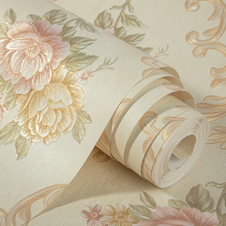 3D Pastoral Style Wallpaper Bedroom Living Room Non-Woven Fabric Self-Adhesive Wall Sticker