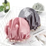 Lovely Thick Women Satin Colorful Double Waterproof Hair Cover Bathing Cap - Image 6