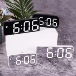 Mirror Bedside Alarm Clock Battery Plug-In Dual-Purpose LED Clock - Image 2
