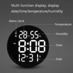 6620 12 Inch LED Simple Wall Clock Living Room Round Silent Digital Temperature And Humidity Electronic Clock - Image 3