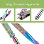 2 In 1 FABIYAN Color Titanium Nail Art Tool Set Dead Skin Shears Steel Push Nail File Pliers - Image 3