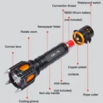 Outdoor LED T6 Strong Light Rechargeable Flashlight Car Safety Hammer Multi-Function Aelf-Defense Flashlight - Image 4