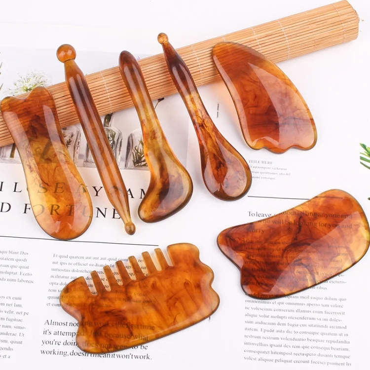 TBD0571927101_1.webp Resin Scraping Sheet Massage Facial Tendon Stick Beauty Salon Shave Board Acupuncture Pen, Color Classification: Amber Ingot Board - Image 3