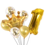 2 PCS Birthday Baby Children Golden Crown Aluminum Film Number Balloon Set Wedding Scene Decoration