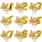 2 PCS Birthday Baby Children Golden Crown Aluminum Film Number Balloon Set Wedding Scene Decoration - Image 2