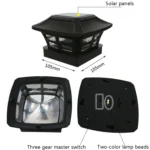 4 inch Outdoor Solar Column Lamp White + Warm White Light Garden Lamp - Image 3