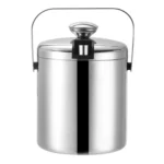 304 Stainless Steel Ice Bucket Double-Layer Hollow Bar Beer Wine Barrel With Ice Clip, Capacity: 1.3L - Image 2