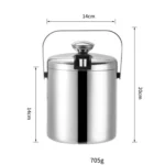 304 Stainless Steel Ice Bucket Double-Layer Hollow Bar Beer Wine Barrel With Ice Clip, Capacity: 1.3L - Image 3