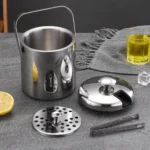 304 Stainless Steel Ice Bucket Double-Layer Hollow Bar Beer Wine Barrel With Ice Clip, Capacity: 1.3L - Image 6