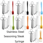 Stainless Steel Seasoning Steak Syringe Turkey Needle Set With Cleaning Silicone Brush - Image 2