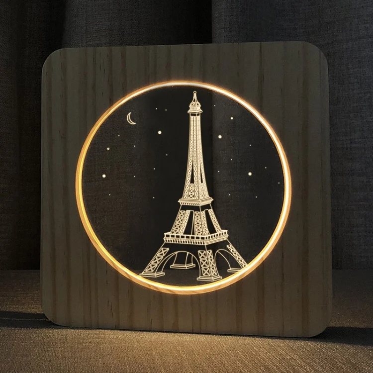 TBD0572031101A.webp FS-A2821-02W Eiffel Tower Shape USB Solid Wood Table Lamp LED Night Light - Image 1