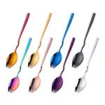 Stainless Steel Instant Noodle Fork Multi-Purpose V-Shaped Knife Fork Spoon Integrated Tableware, Color: Silver - Image 2