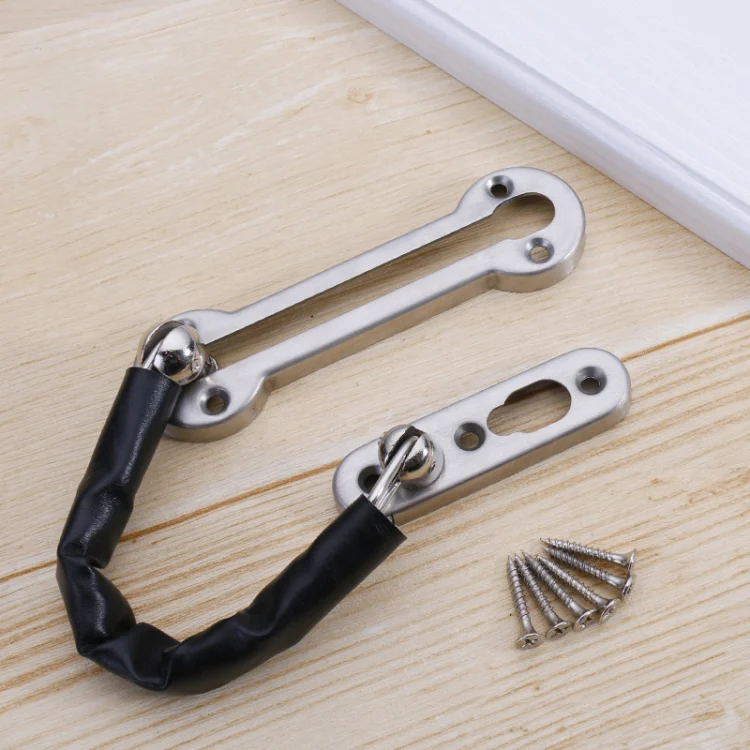 Thickened Anti-Theft Chain Stainless Steel Door Bolts Hotel Room Door Chain Buckle, Specification: Large (Black)