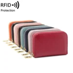 1626 Short RFID Anti-Theft Brush Multiple Card-Binding Card Package Ladies Cowhide Zipper Wallet - Image 2