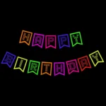 Fluorescent Party Decorations Fluorescent Letters Birthday Pull Flag Cake Insert Balloon Set - Image 6