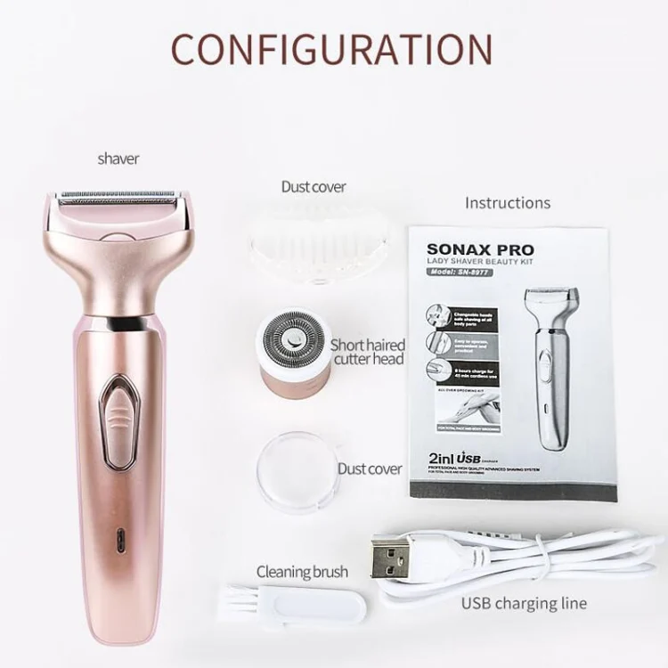 TBD0572193401_B6.webp SONAX PRO SN-8977 Ladies Shaver 2 In 1 Washable USB Charging Hair Removal Device - Image 7